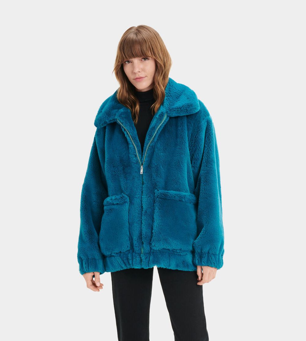 Ugg Jacket Womens - Ugg Kianna Faux Fur Navy - 936EVLYFC